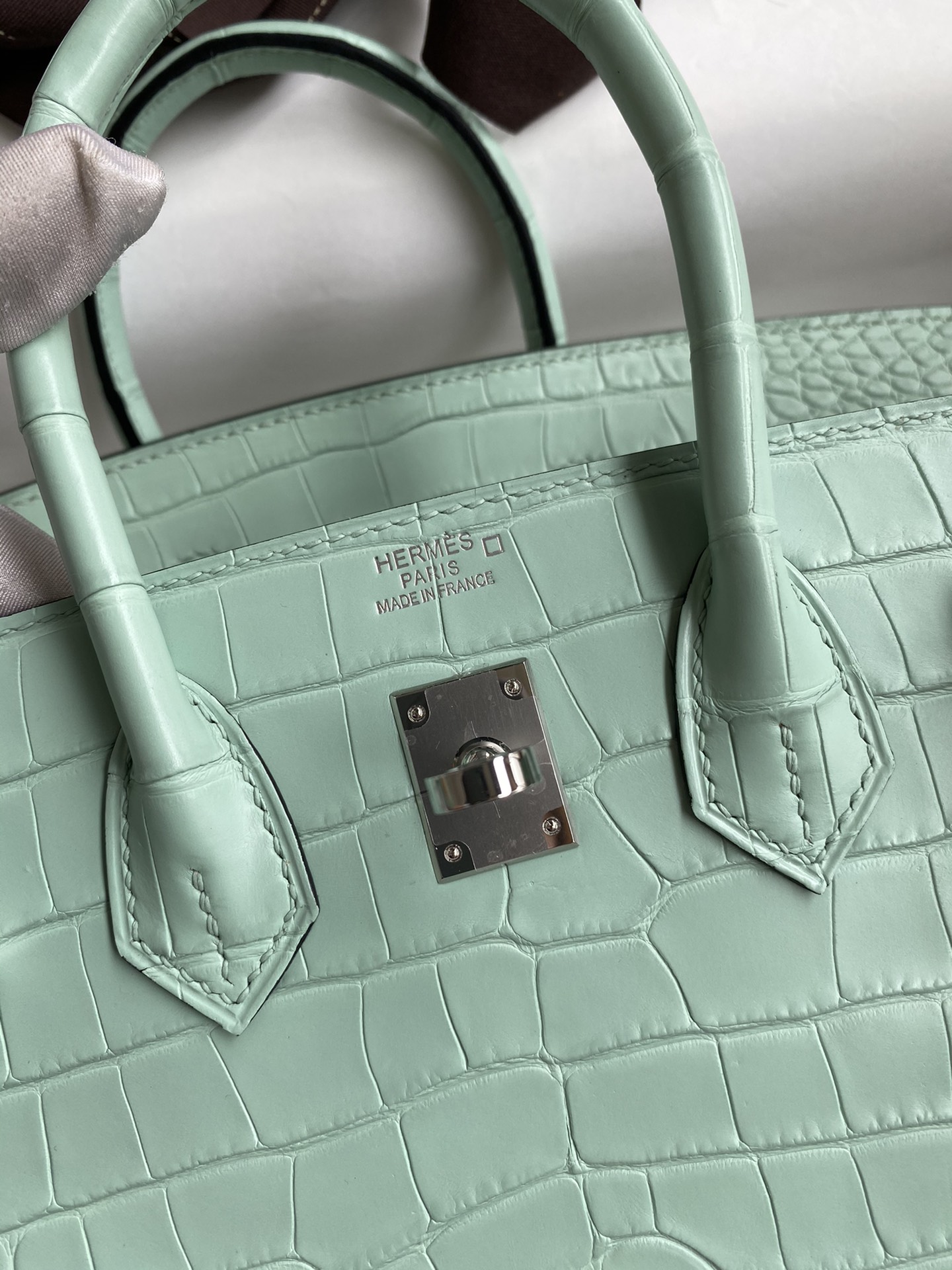 Hermes Birkin 25CM Handmade Bag In Vert D'eau Matte Alligator Leather